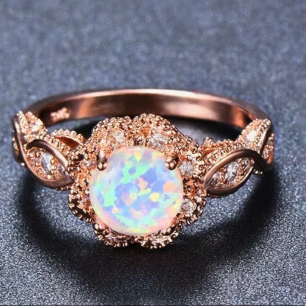 BRAND NEW 18KT/925 ROSE GOLD WHITE OPAL RING - Picture 3 of 10